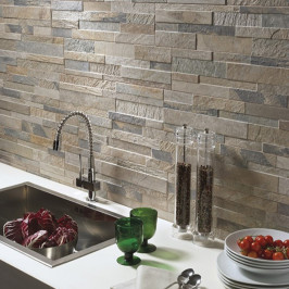 Carreaux muraux en céramique | 15x61 cm | Tilestone 3D Pierre Beige