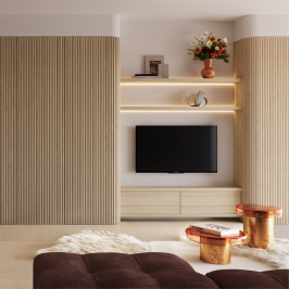 Panneau mural décoratif | 60x240 cm | Panneau de Lattes en Bois Rondes - Naturel - Flex