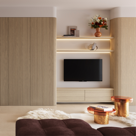Decoratief wandpaneel | 60x240 cm | Paneel Halfronde Latjes - Natuur - Flex - onbehandeld