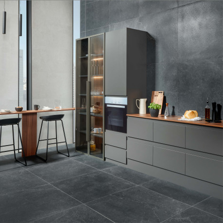 Ceramic floor and wall tile | 90x90 cm | Bleuemix Black Soft